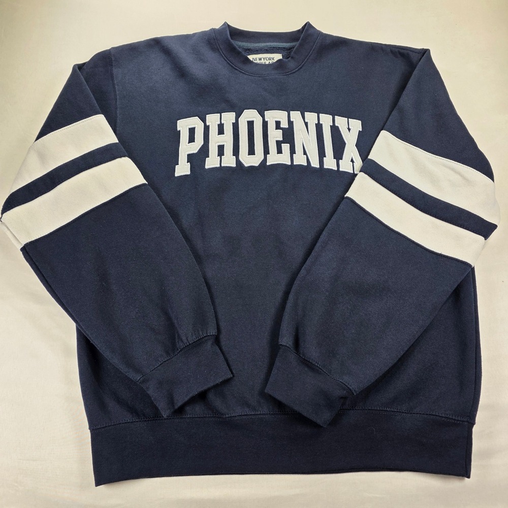 New York Popular Phoenix Sweatshirt Navy Blue Varsity Stripe Pullover XL H800